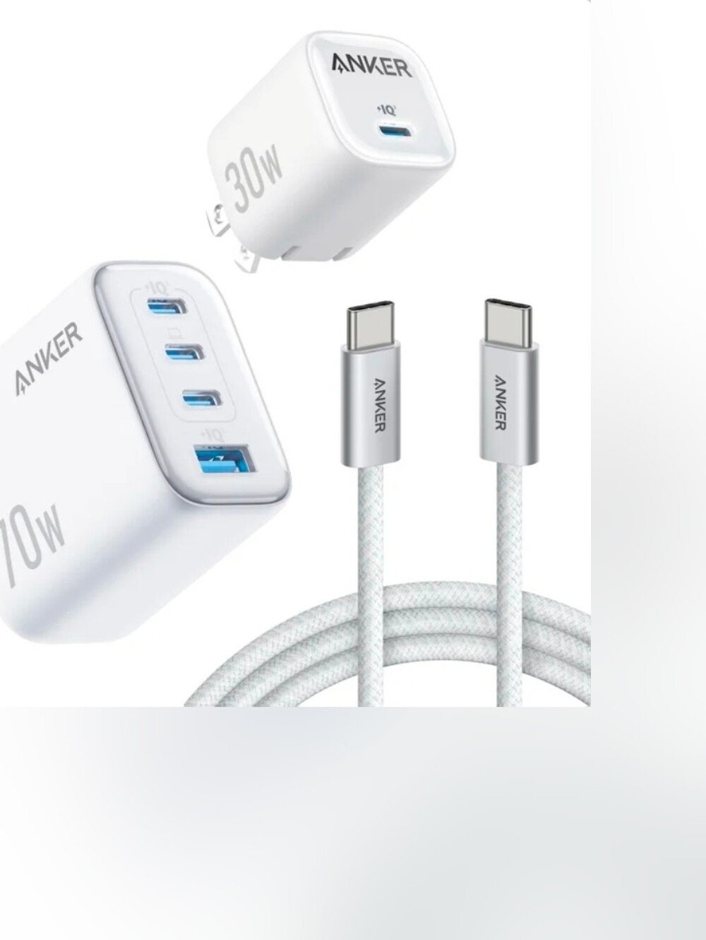 Damaged Packaging New Anker 70W/30W Wall Charger Bundle White C To C Type Cords